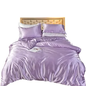 Anyhouz Beddings Lilac EU Double Size 3 Pcs High End Satin Smooth Duvet Cover Set Luxury Polyester Silky Soft Cozy Bedding Set