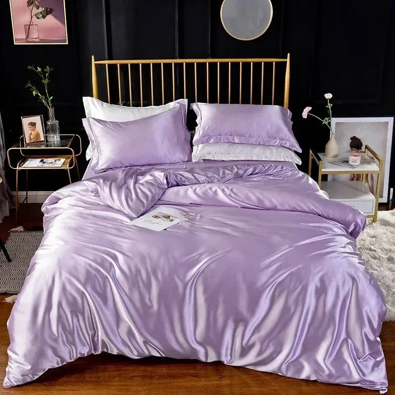 Anyhouz Beddings Lilac EU Double Size 3 Pcs High End Satin Smooth Duvet Cover Set Luxury Polyester Silky Soft Cozy Bedding Set