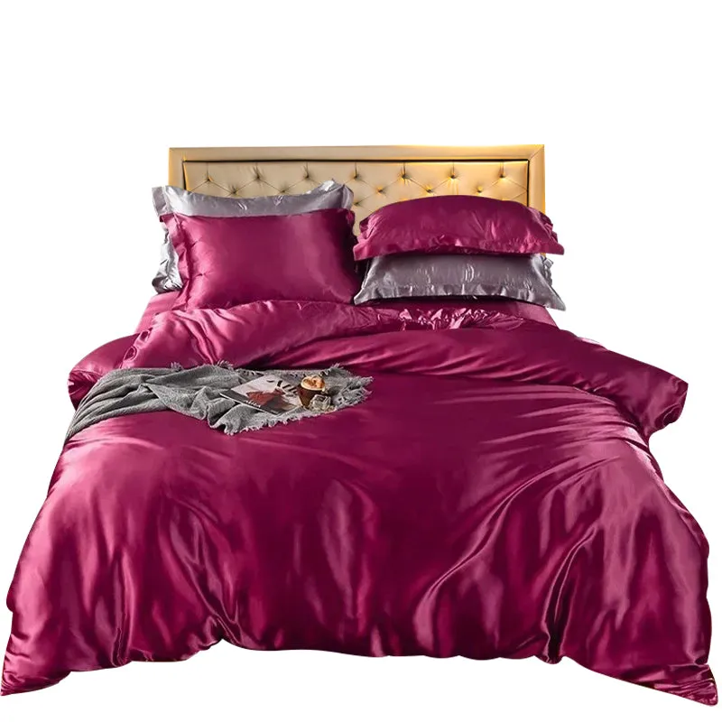 Anyhouz Beddings Magenta AU EU King Size 3 Pc High End Satin Smooth Duvet Cover Set Luxury Polyester Silky Soft Cozy Bedding Set