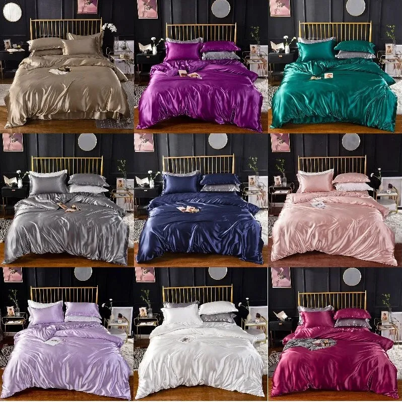 Anyhouz Beddings Magenta AU EU King Size 3 Pc High End Satin Smooth Duvet Cover Set Luxury Polyester Silky Soft Cozy Bedding Set