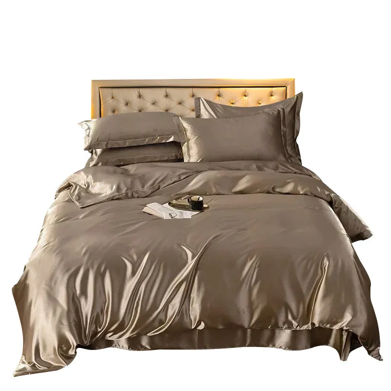 Anyhouz Beddings Tan Brown 140X210cm 2 Pcs High End Satin Smooth Duvet Cover Set Luxury Polyester Silky Soft Cozy Bedding Set