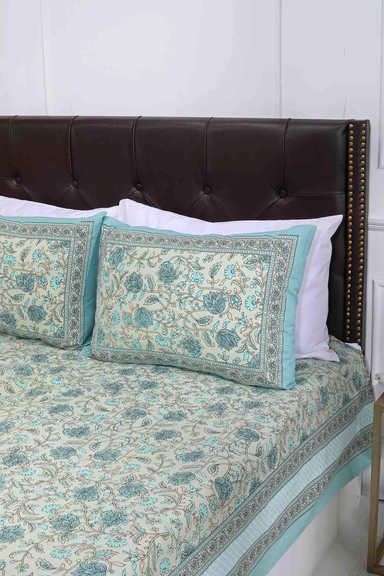 Aqua Rose Flower Cotton Bedsheet