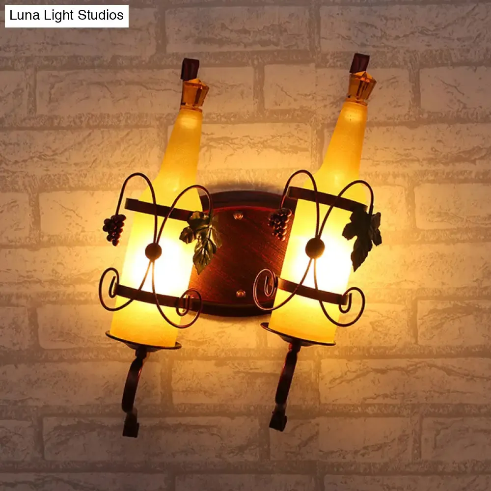 Art Deco Wall Mount Lighting with Wine Rack Backplate - 2 Bulbs, Yellow/Green/Red/White Glass, Copper Finish