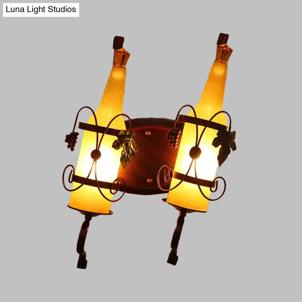 Art Deco Wall Mount Lighting with Wine Rack Backplate - 2 Bulbs, Yellow/Green/Red/White Glass, Copper Finish