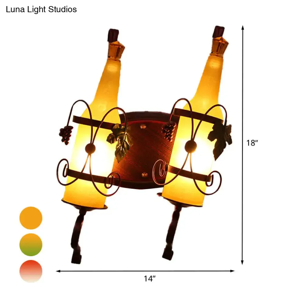 Art Deco Wall Mount Lighting with Wine Rack Backplate - 2 Bulbs, Yellow/Green/Red/White Glass, Copper Finish