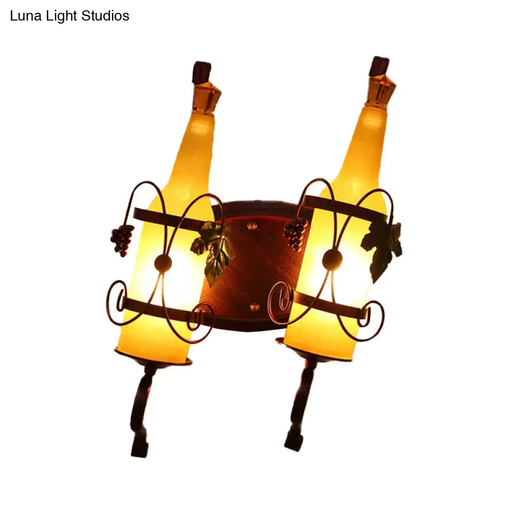 Art Deco Wall Mount Lighting with Wine Rack Backplate - 2 Bulbs, Yellow/Green/Red/White Glass, Copper Finish