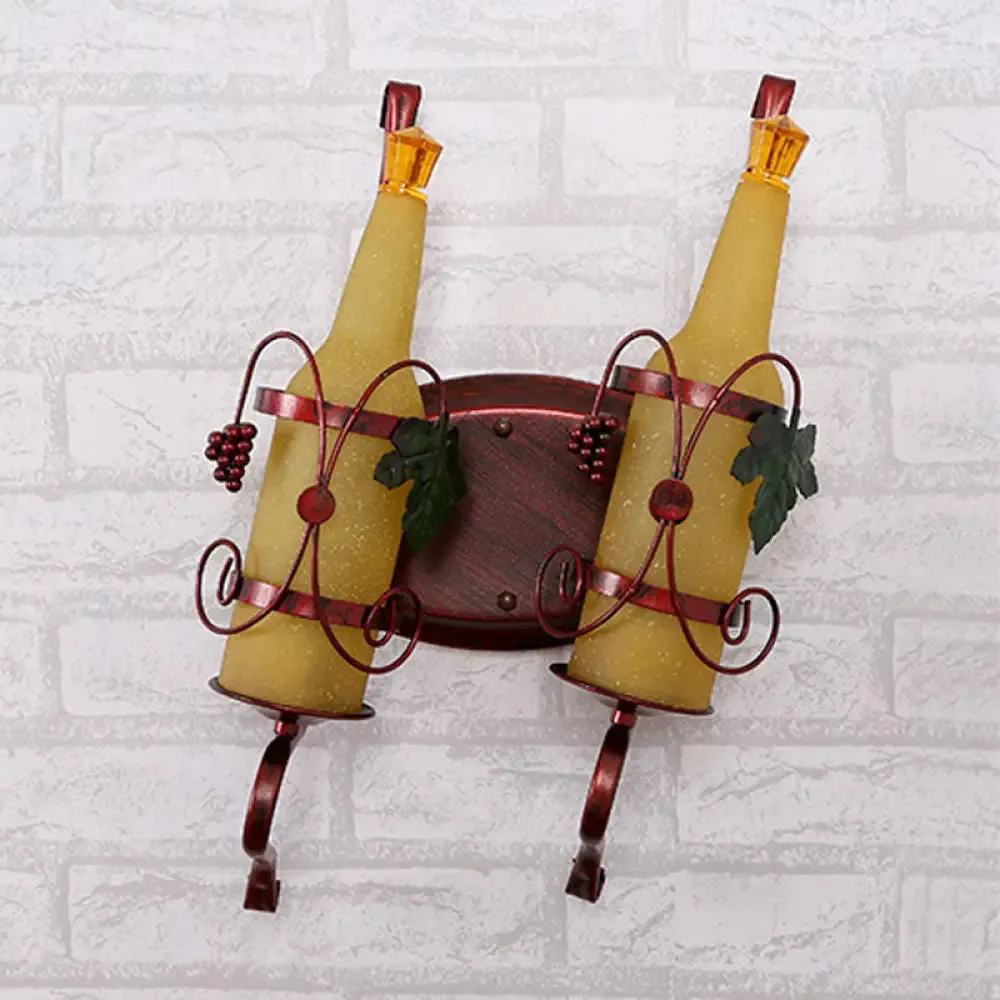 Art Deco Wall Mount Lighting with Wine Rack Backplate - 2 Bulbs, Yellow/Green/Red/White Glass, Copper Finish