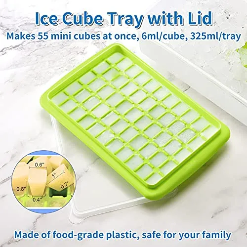 ARTLEO Ice Cube Tray with Lid and Bin for Freezer, Easy Release 55 Nugget Ice Tray with Cover, Storage Container, Scoop. Perfect Small Ice Cube Maker Tray & Mold. Flexable Durable Plastic, BPA Free