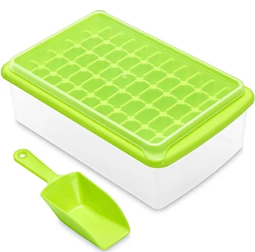 ARTLEO Ice Cube Tray with Lid and Bin for Freezer, Easy Release 55 Nugget Ice Tray with Cover, Storage Container, Scoop. Perfect Small Ice Cube Maker Tray & Mold. Flexable Durable Plastic, BPA Free