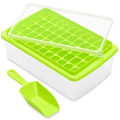 ARTLEO Ice Cube Tray with Lid and Bin for Freezer, Easy Release 55 Nugget Ice Tray with Cover, Storage Container, Scoop. Perfect Small Ice Cube Maker Tray & Mold. Flexable Durable Plastic, BPA Free