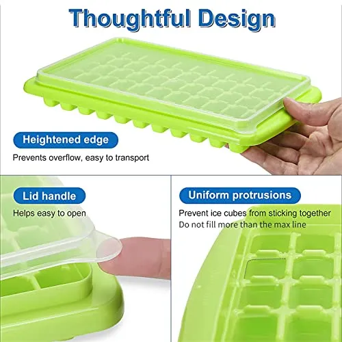 ARTLEO Ice Cube Tray with Lid and Bin for Freezer, Easy Release 55 Nugget Ice Tray with Cover, Storage Container, Scoop. Perfect Small Ice Cube Maker Tray & Mold. Flexable Durable Plastic, BPA Free