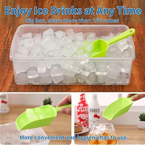 ARTLEO Ice Cube Tray with Lid and Bin for Freezer, Easy Release 55 Nugget Ice Tray with Cover, Storage Container, Scoop. Perfect Small Ice Cube Maker Tray & Mold. Flexable Durable Plastic, BPA Free