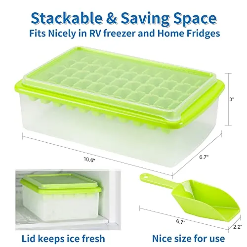 ARTLEO Ice Cube Tray with Lid and Bin for Freezer, Easy Release 55 Nugget Ice Tray with Cover, Storage Container, Scoop. Perfect Small Ice Cube Maker Tray & Mold. Flexable Durable Plastic, BPA Free