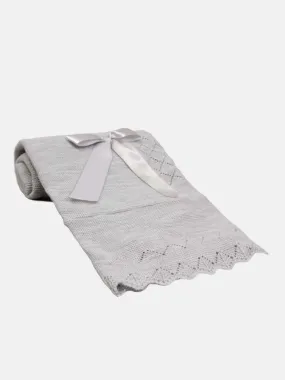 Baby Diamond Knitted Spanish Blanket with Satin Bow-Grey