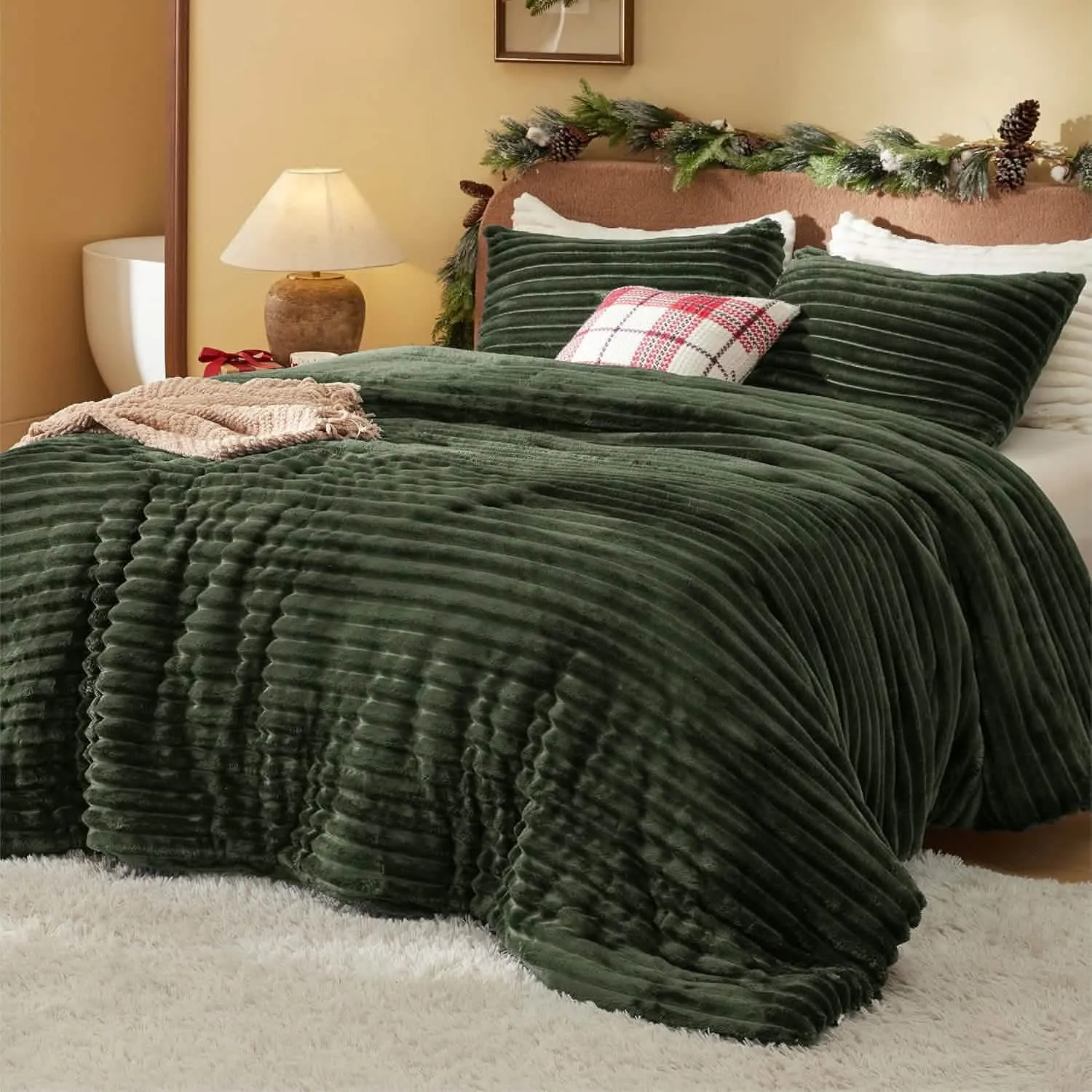 Bedsure Striped Flannel Comforter Set