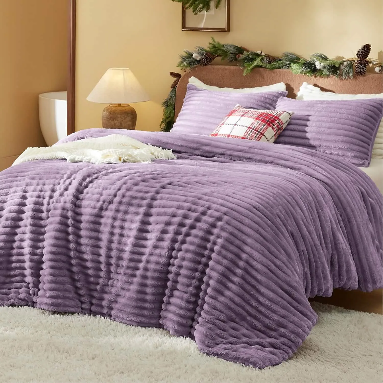 Bedsure Striped Flannel Comforter Set