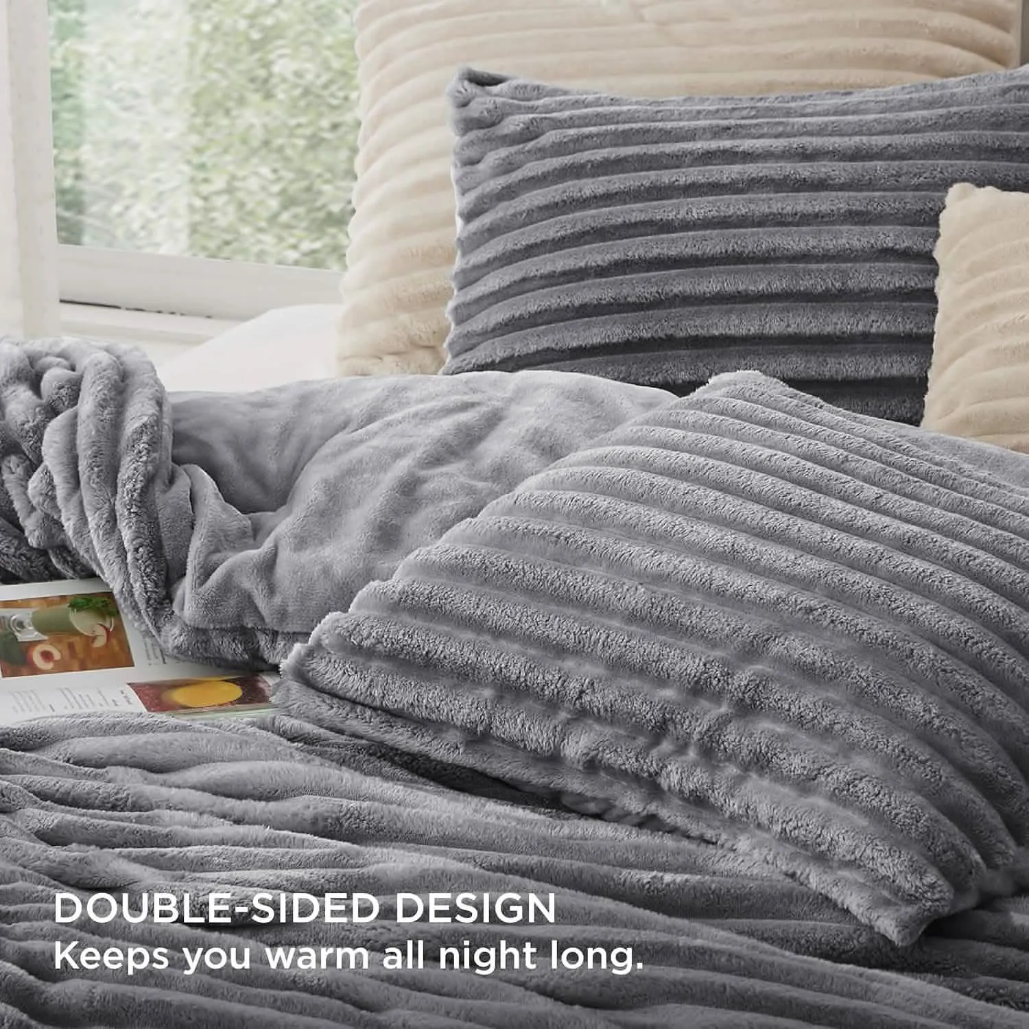 Bedsure Striped Flannel Comforter Set