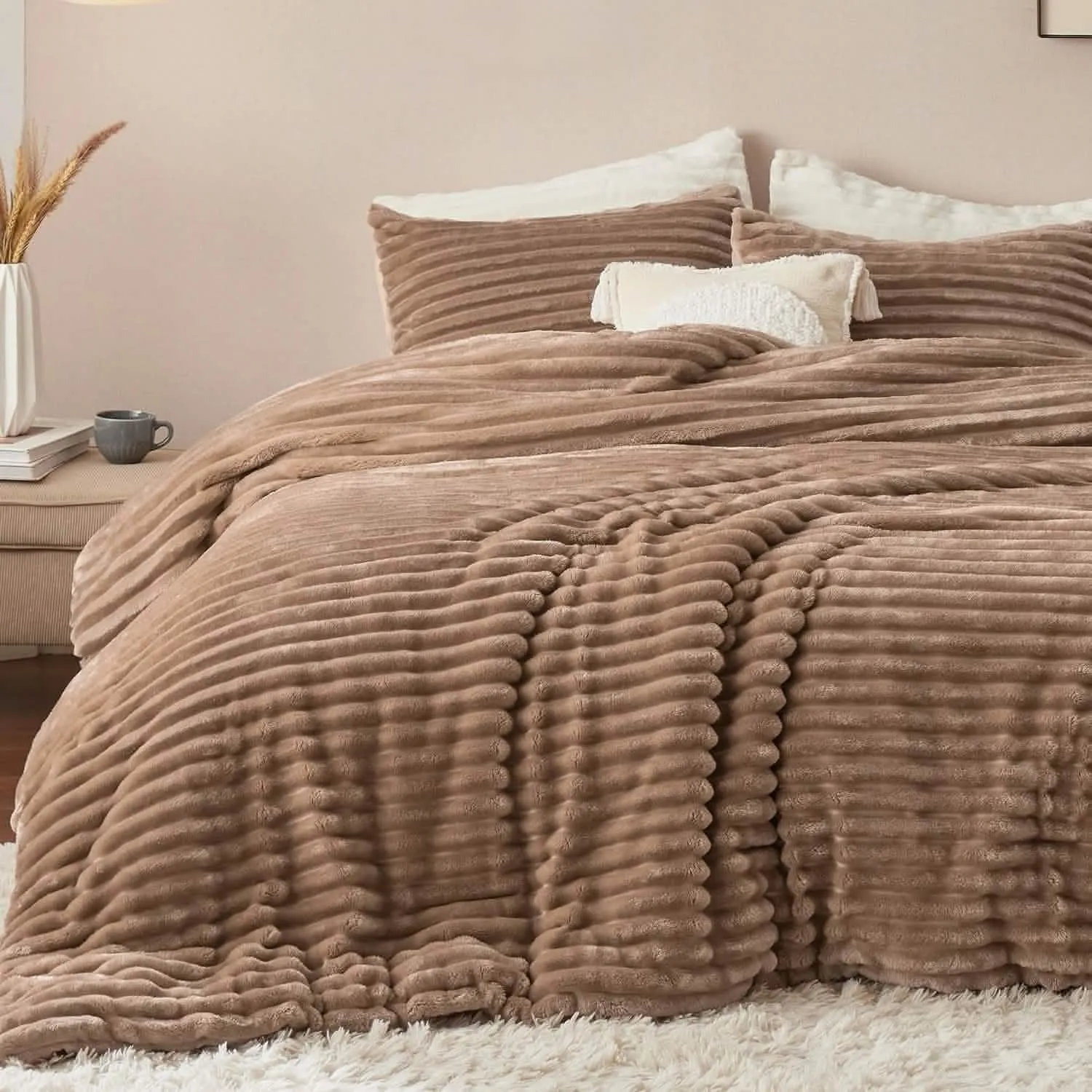 Bedsure Striped Flannel Comforter Set