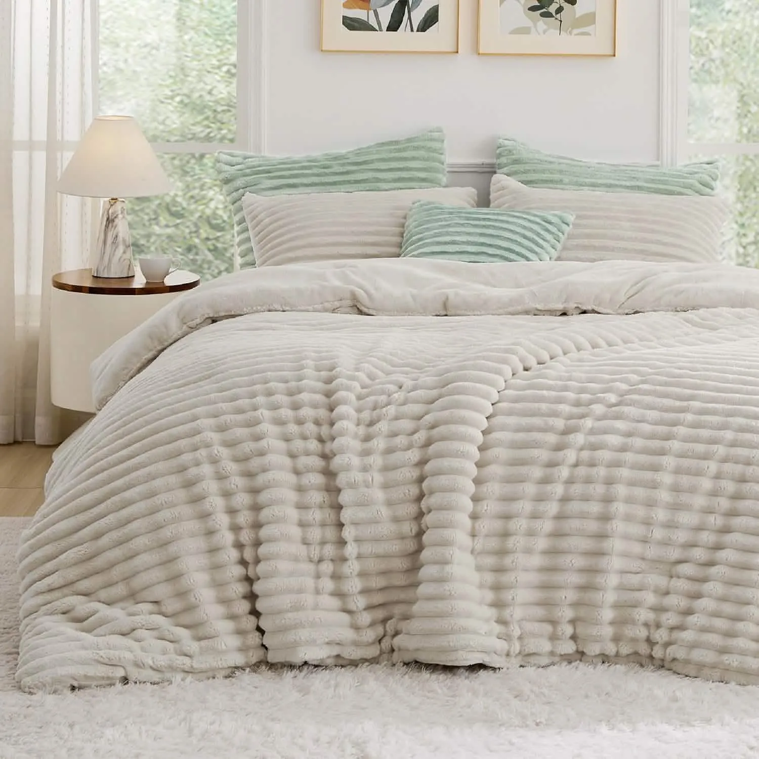 Bedsure Striped Flannel Comforter Set