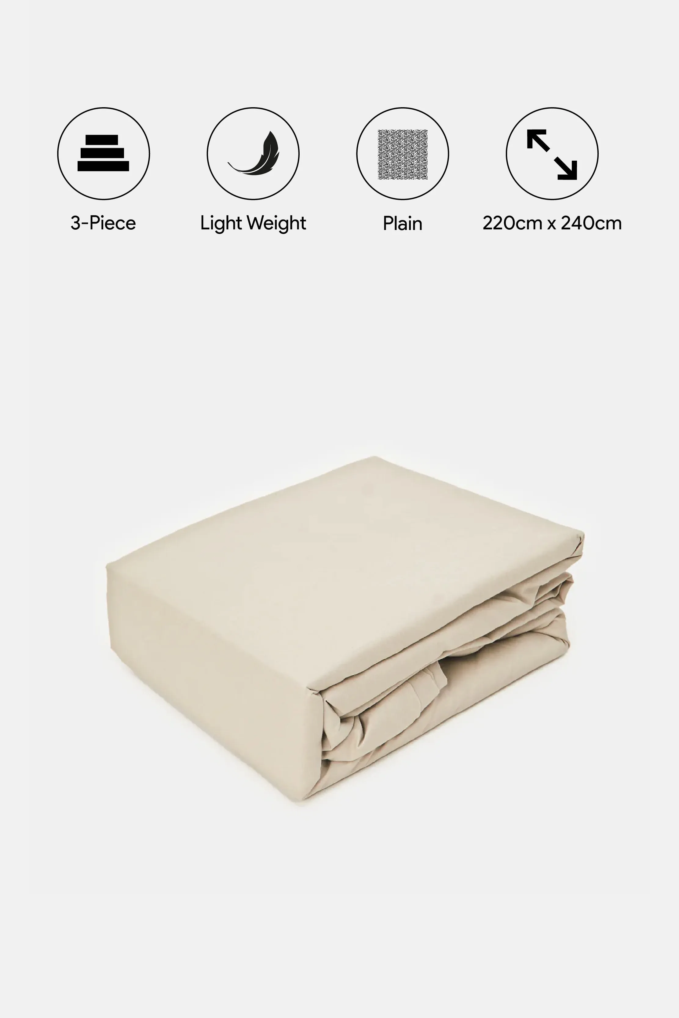 Beige 3 Piece Duvet Cover Set (Double Size)