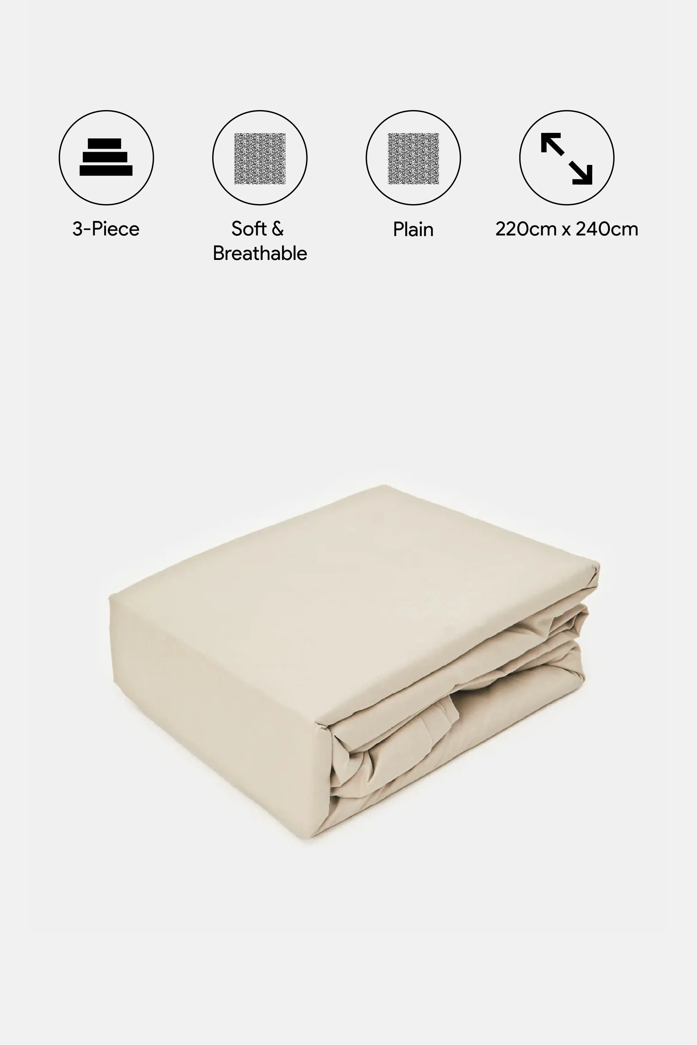 Beige 3 Piece Duvet Cover Set (King Size)