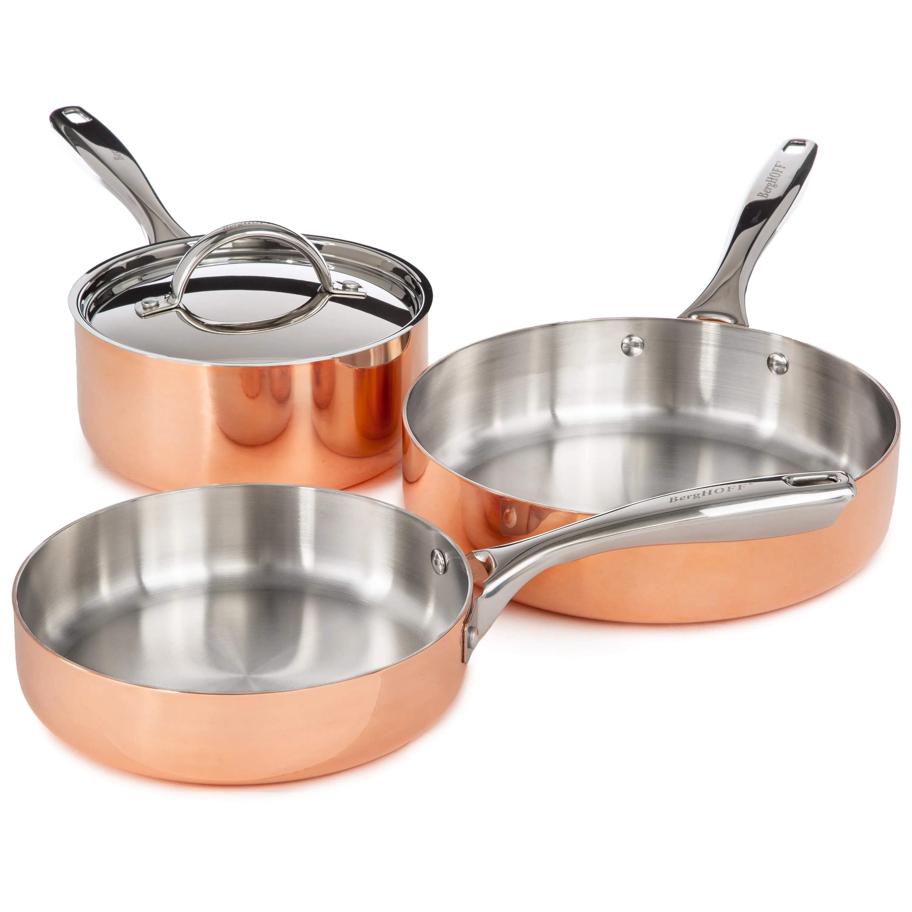 BergHOFF Vintage 4pc Tri-Ply Copper Cookware Set with Lids, Polished