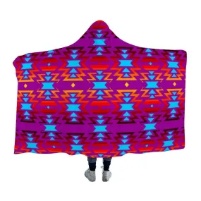 Big Pattern Fire Colors and Turquoise purple Hooded Blanket