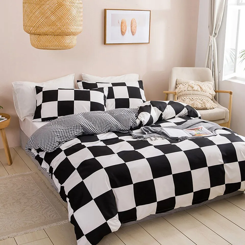 Black And White Bedding Set - Grid Lattice Bed Linen - Summer Duvet Sets