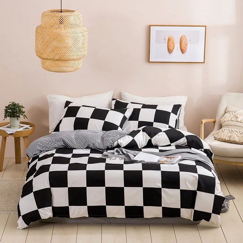 Black And White Bedding Set - Grid Lattice Bed Linen - Summer Duvet Sets