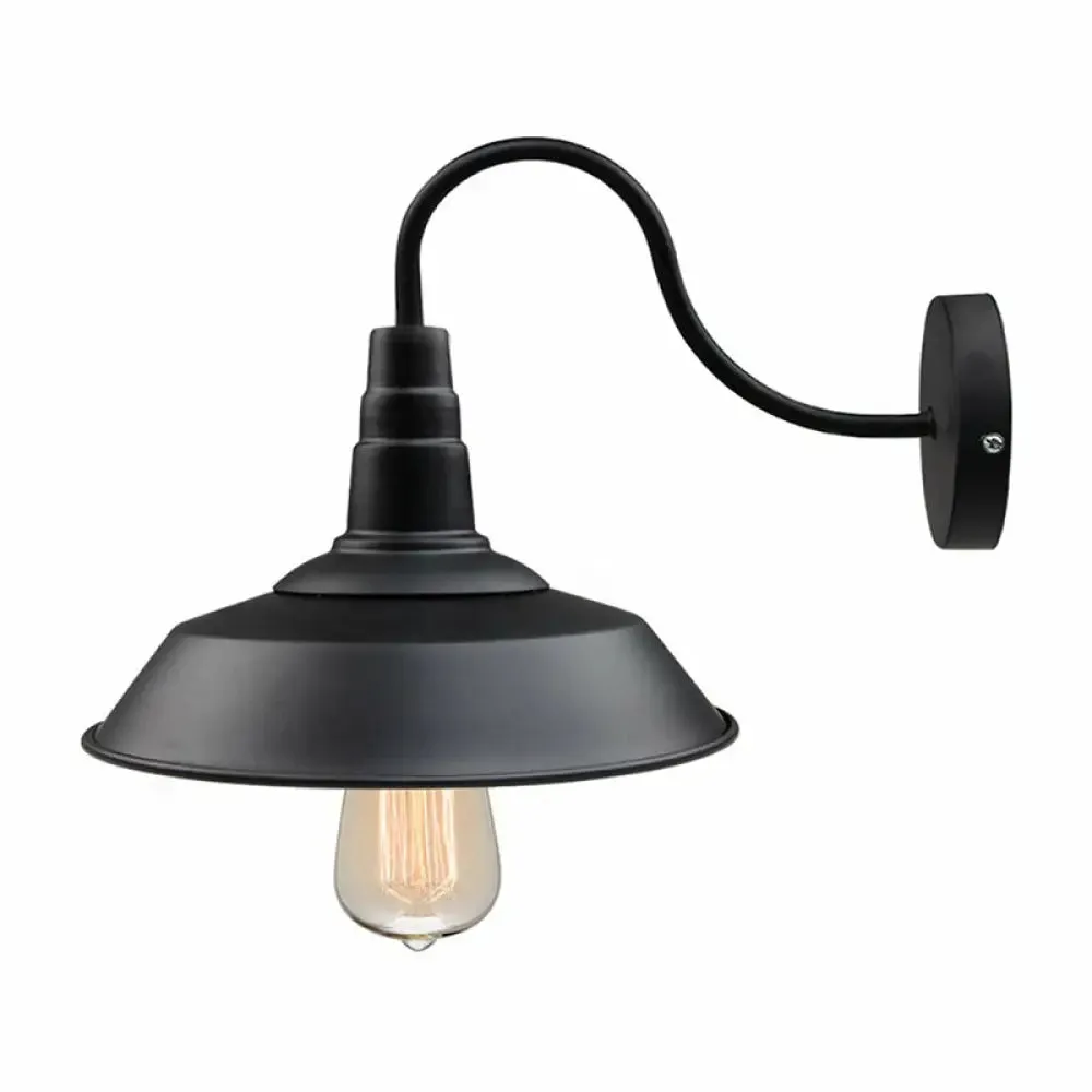 Black Finish Wall Mount Lamp with Gooseneck Arm - 1 Head Rural Iron Barn Light Fixture