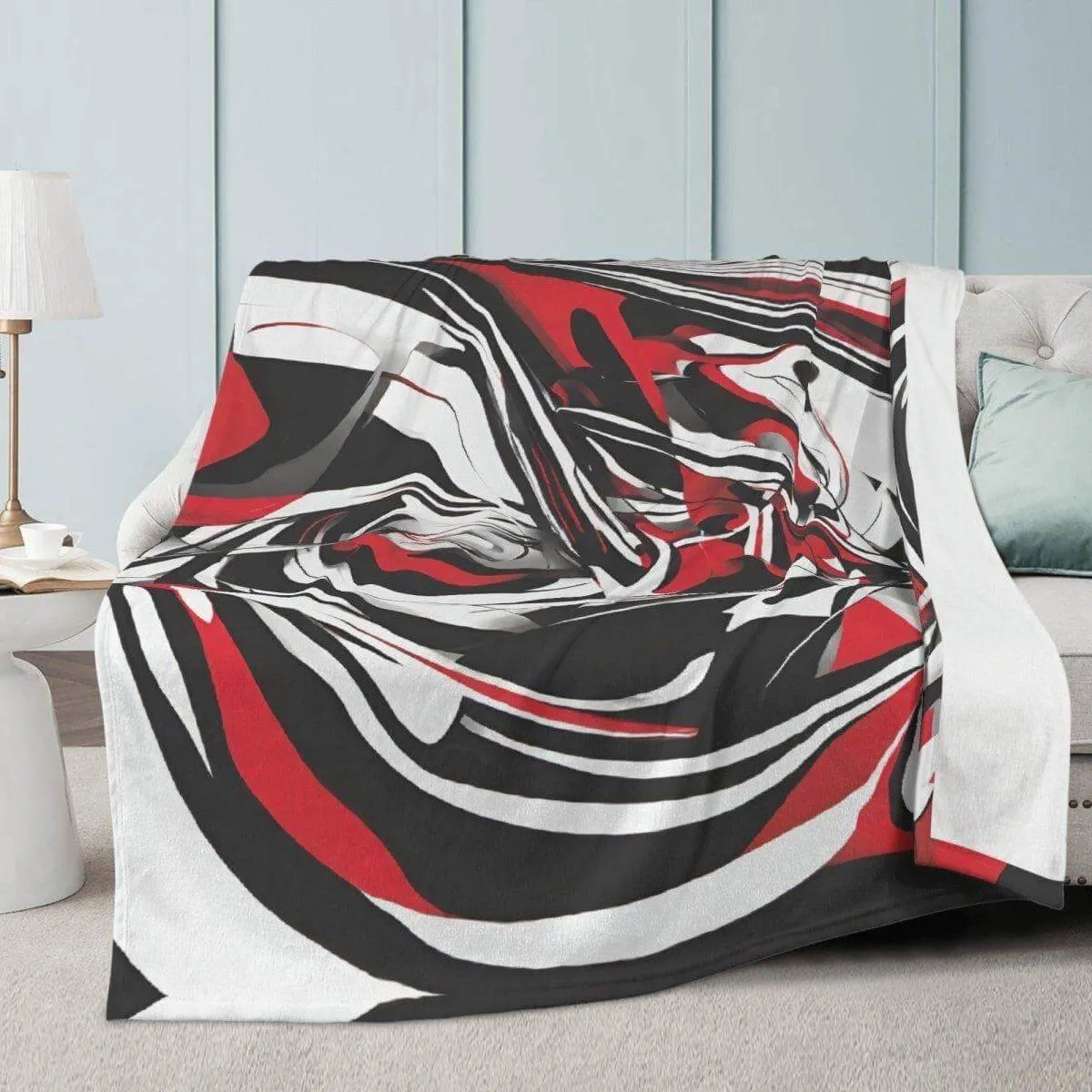 Black White and Red Soft Fleece Blanket