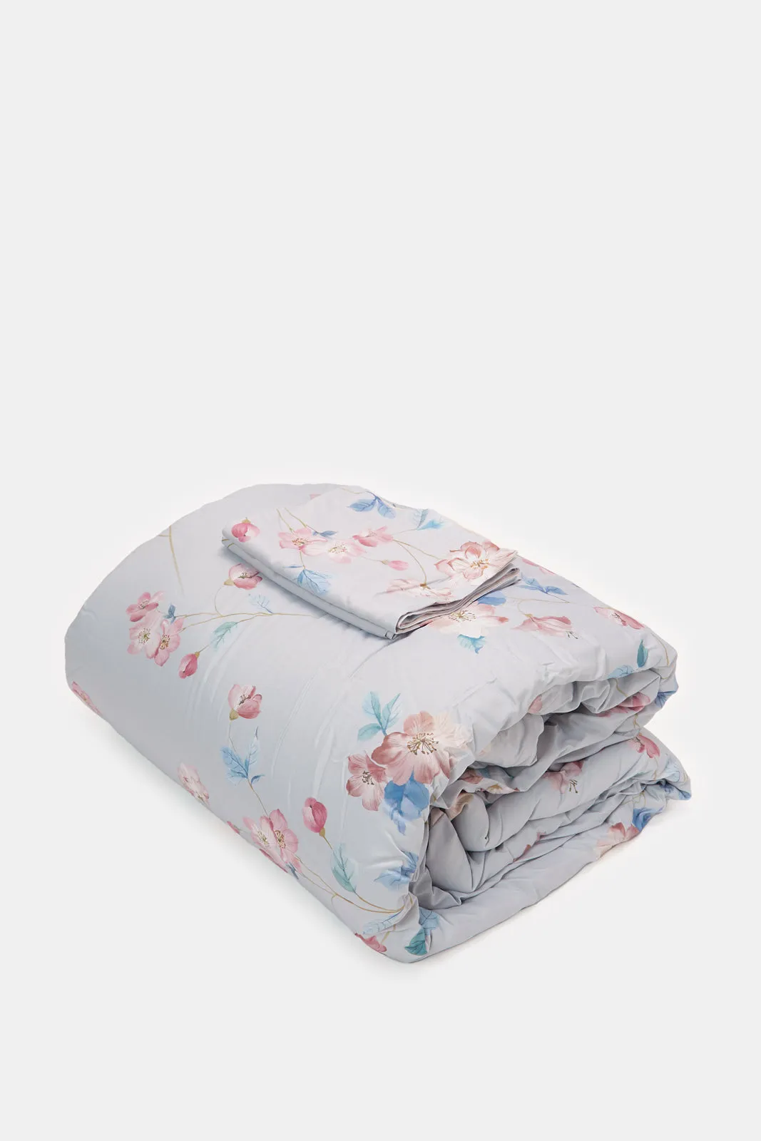 Blue 5-Piece Floral Printed Cotton Comforter Set (Double Size)