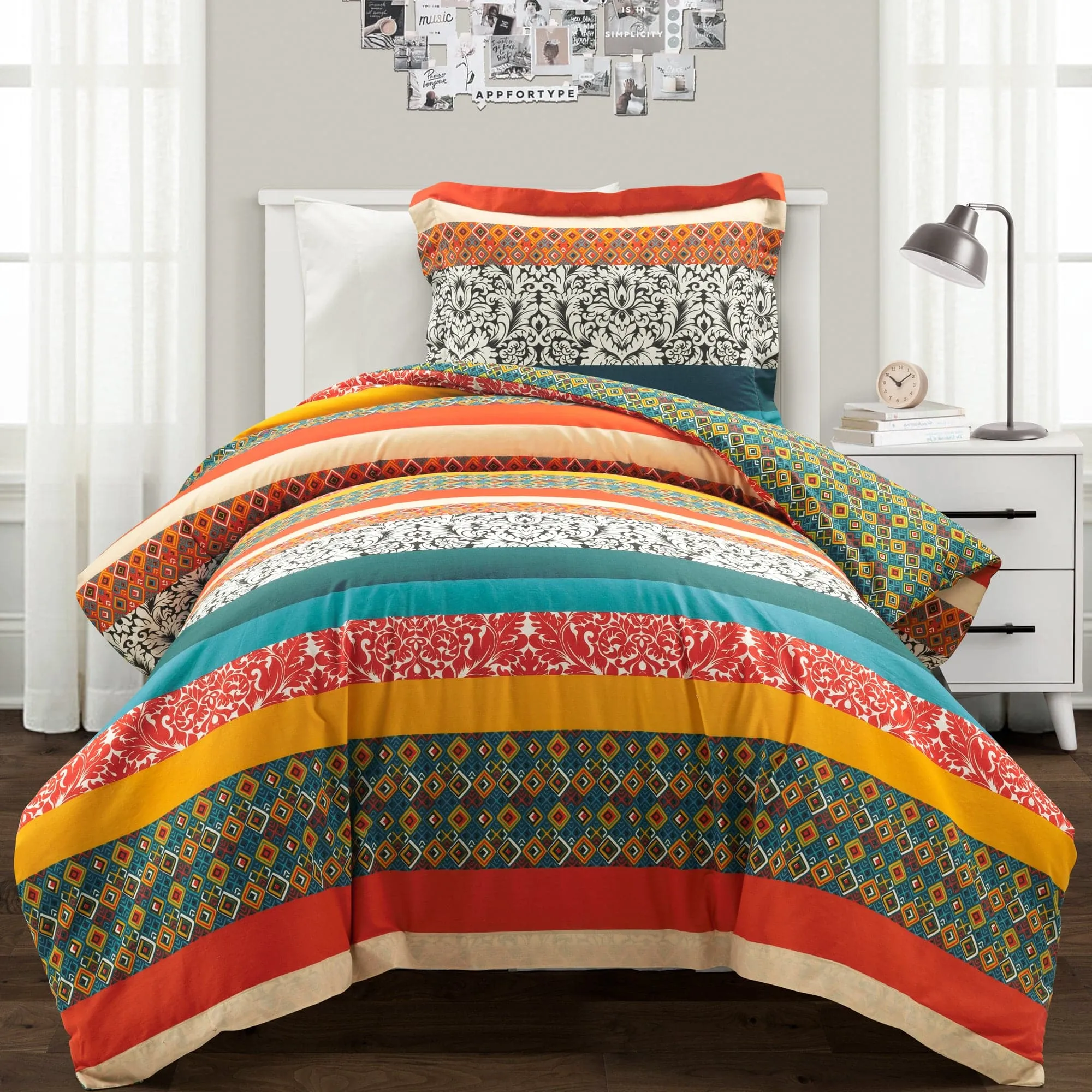 Boho Stripe Cotton Reversible Duvet Cover Set