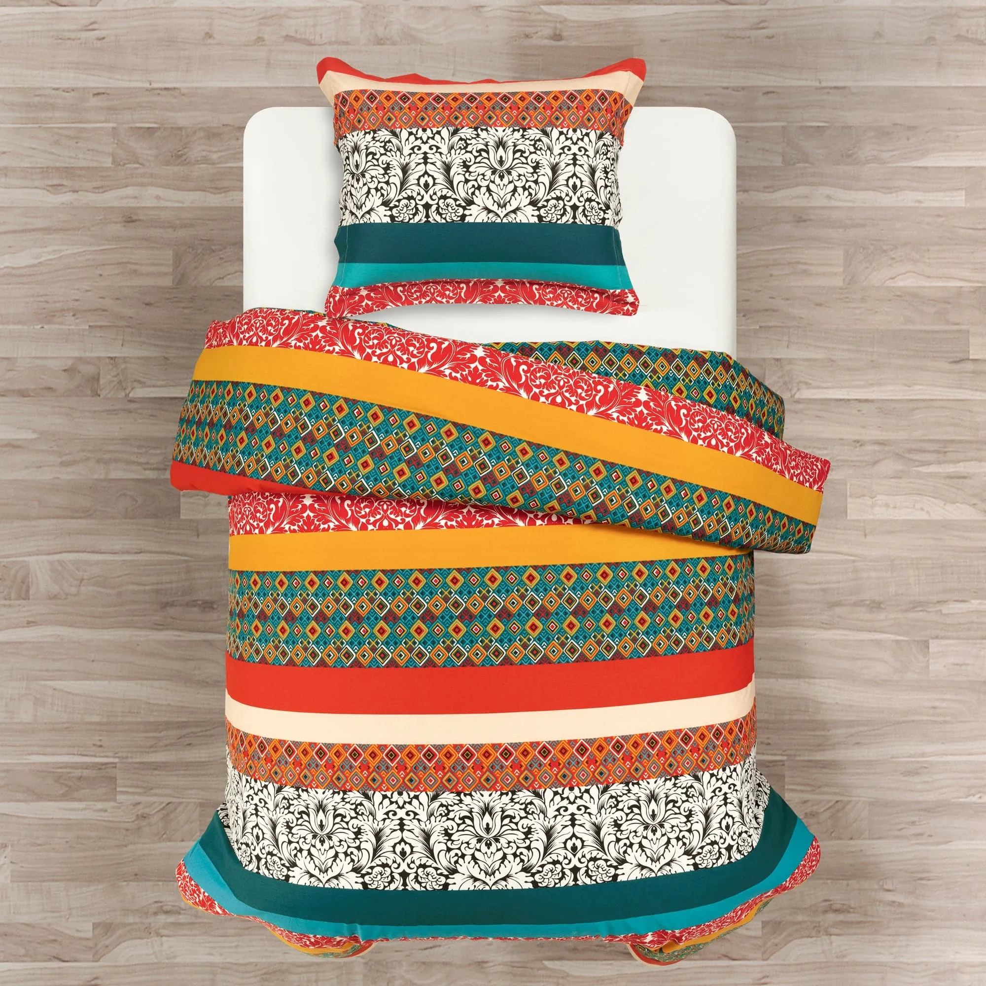 Boho Stripe Cotton Reversible Duvet Cover Set