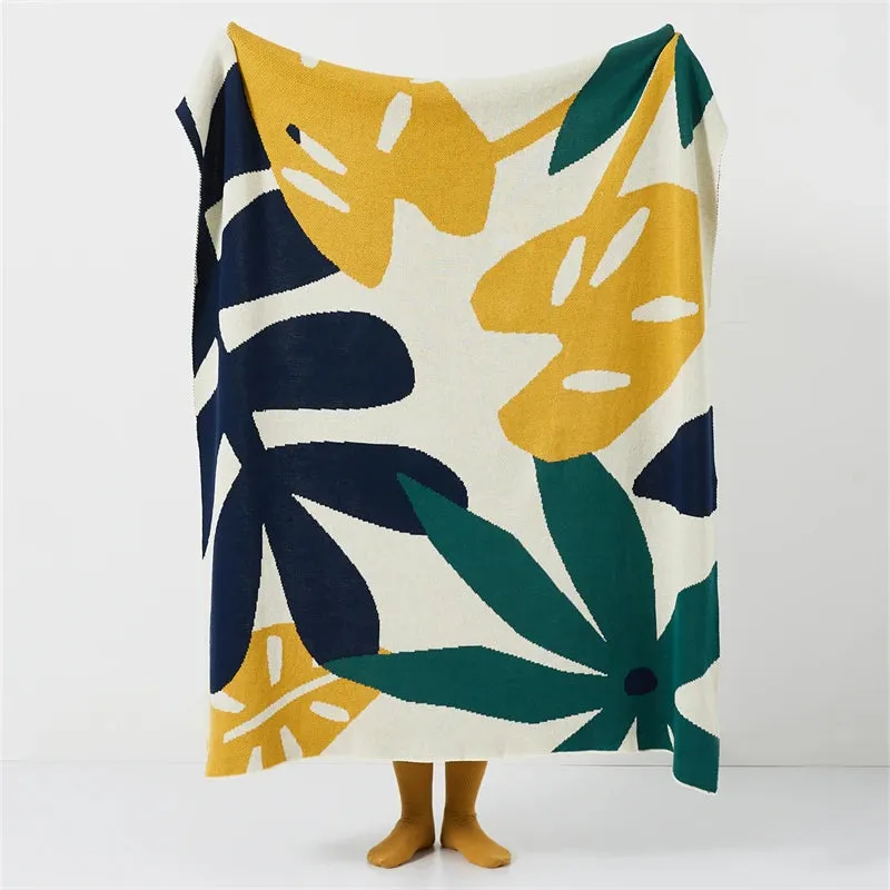 Botanical Knitted Cotton Throw Blanket