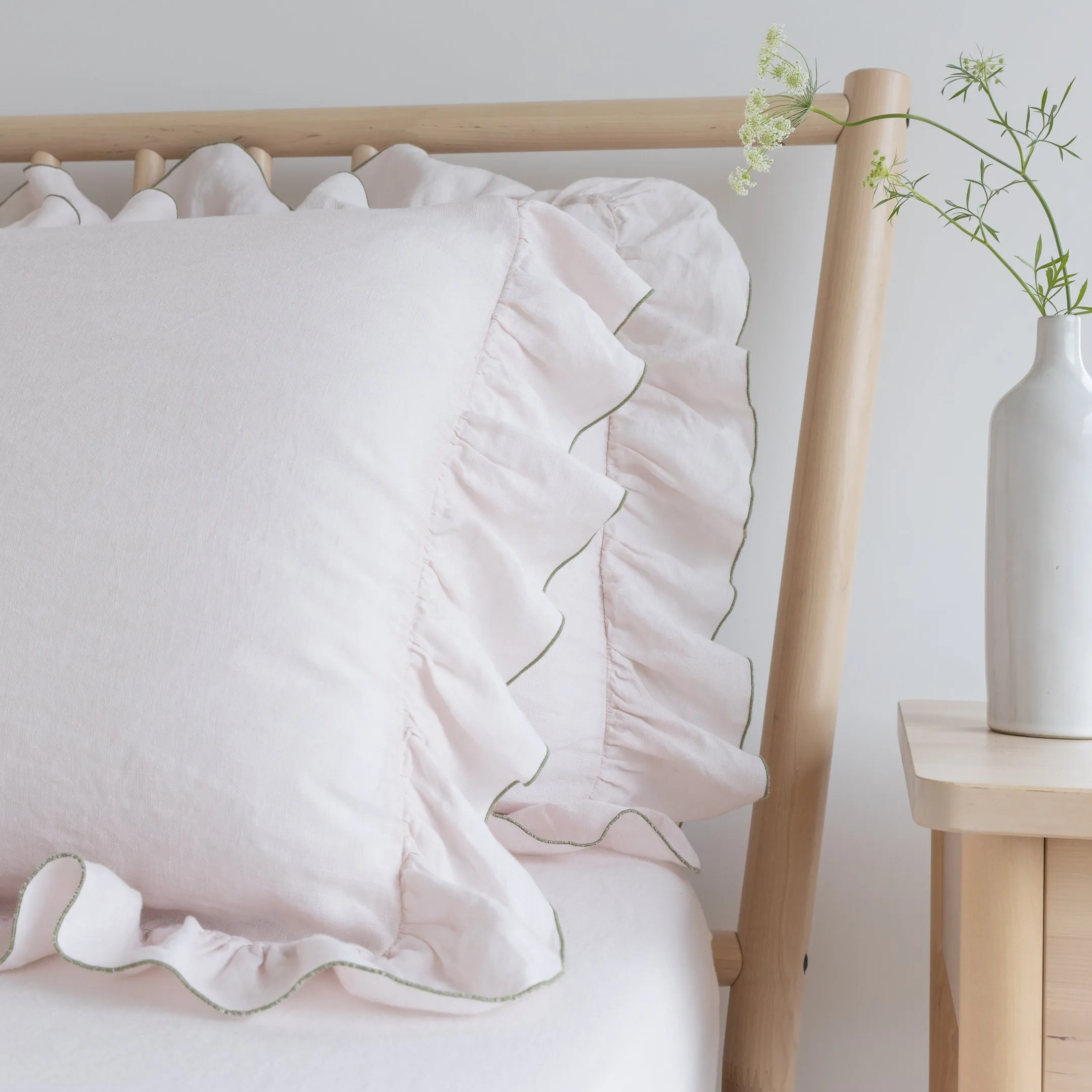 Breeze Linen Ruffle Pillowcase Pair - Rose