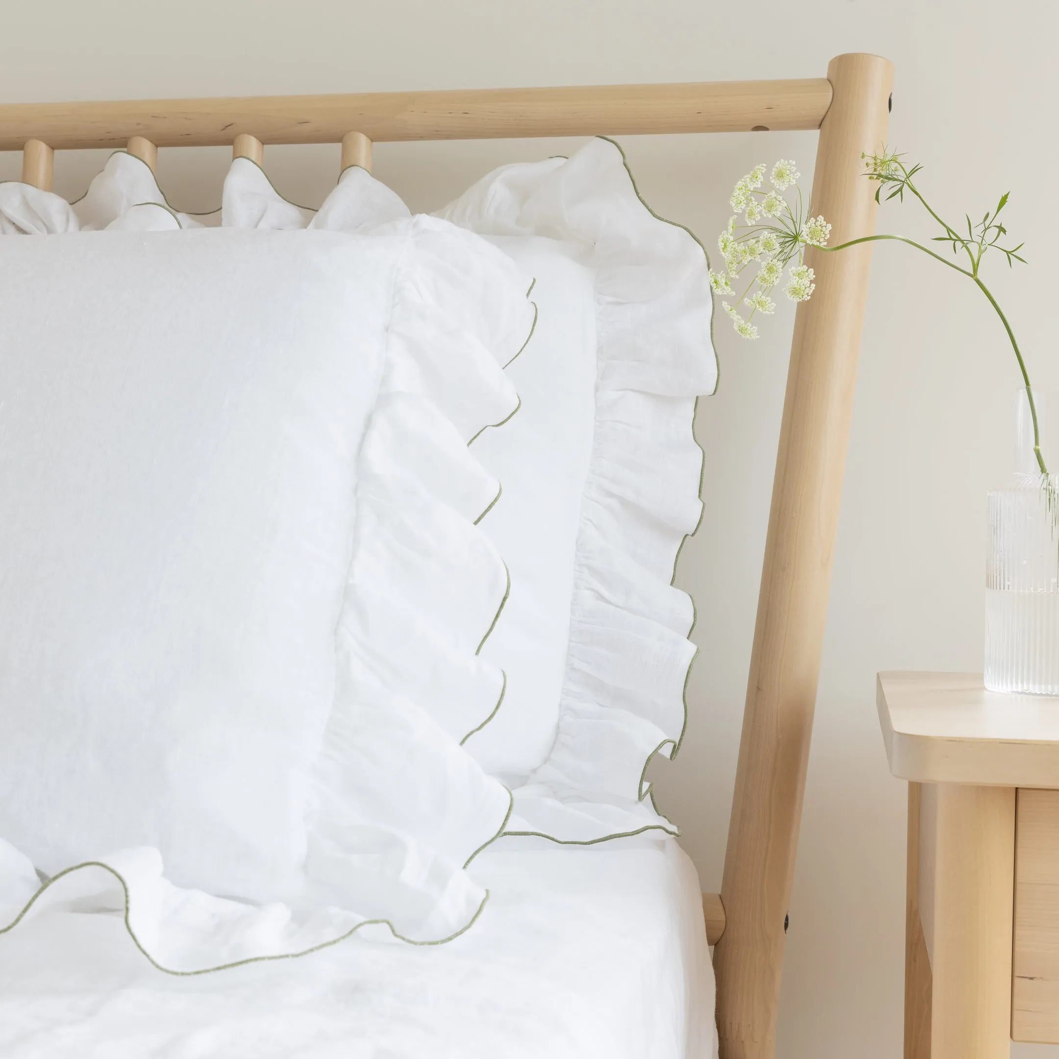 Breeze Linen Ruffle Pillowcase Pair - Snow White