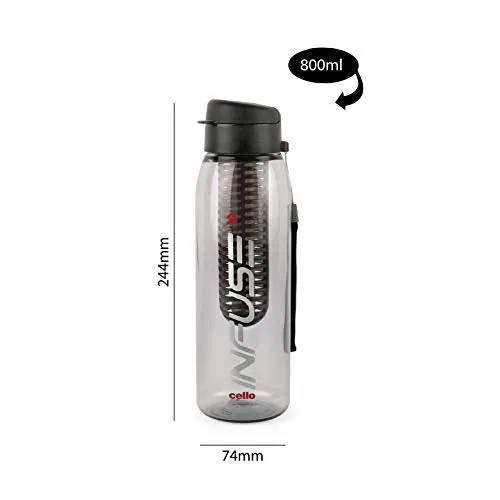 Cello Infuse Plastic Water Bottle, 800 ml, Black