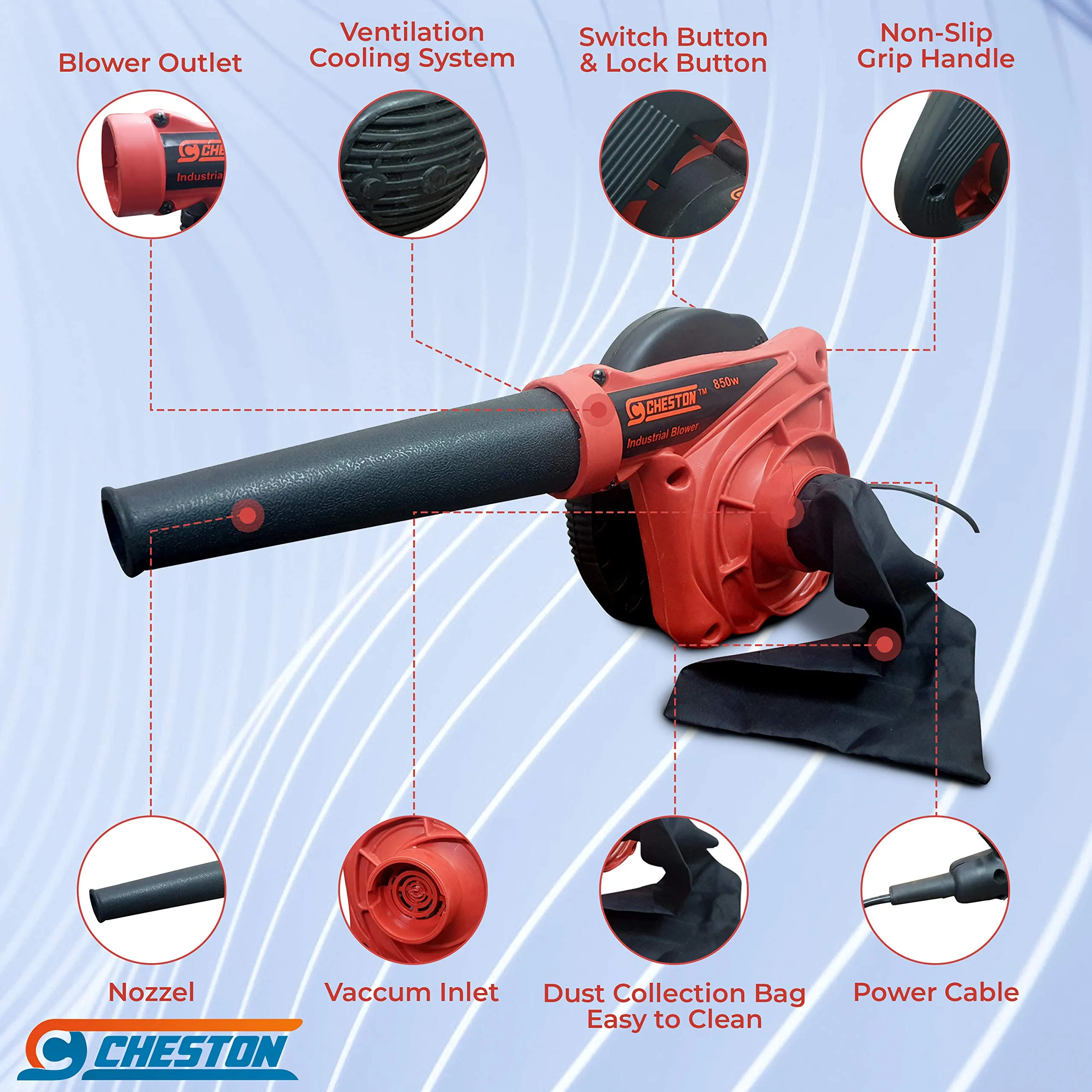 Cheston 3.7m³/min 850W/ Pc Cleaner/Electric Air Blower/Vacuum Cleaner/Dust Collector (with Variable Speed Regulator)