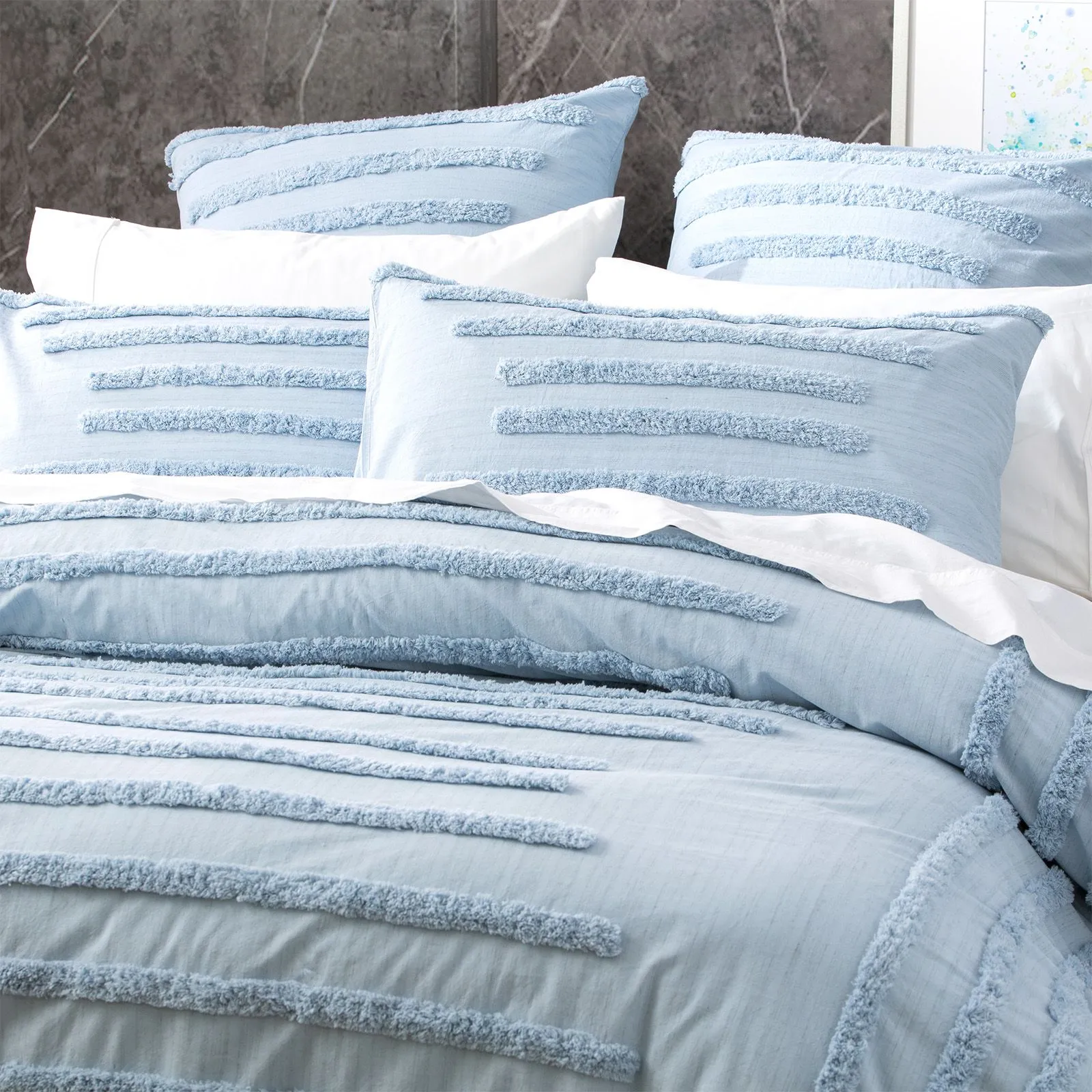 Classic Cotton Vintage Washed Tufted Quilt Cover Set BLUE by Revive Living