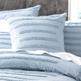 Classic Cotton Vintage Washed Tufted Quilt Cover Set BLUE by Revive Living