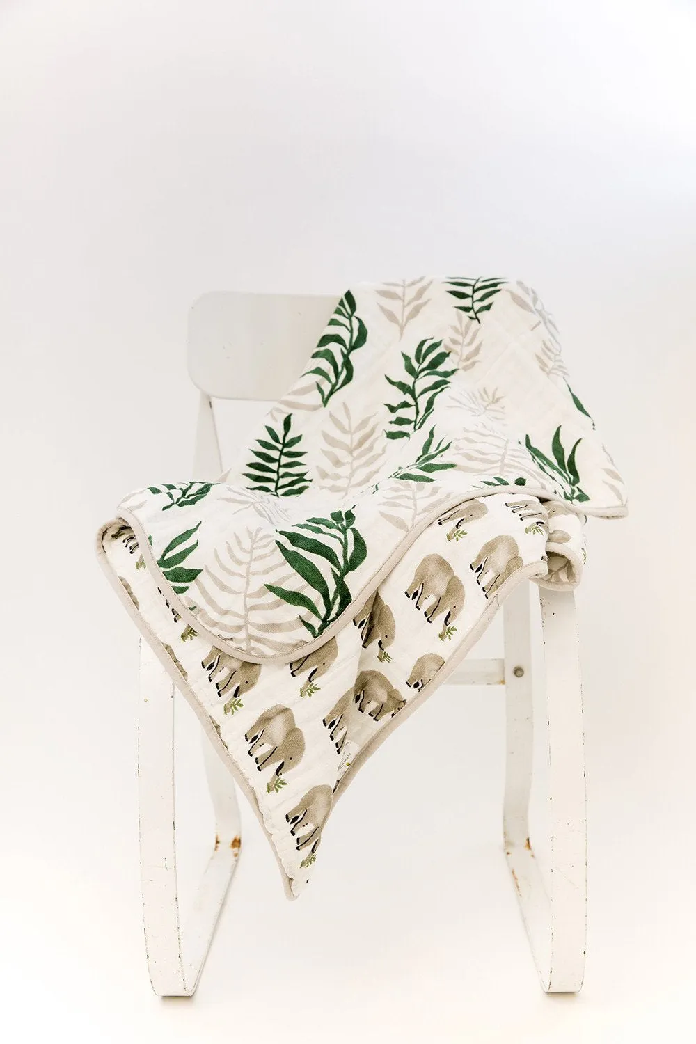 Clementine Kids - Reversible Muslin Blanket Quilt - Jungle Fern