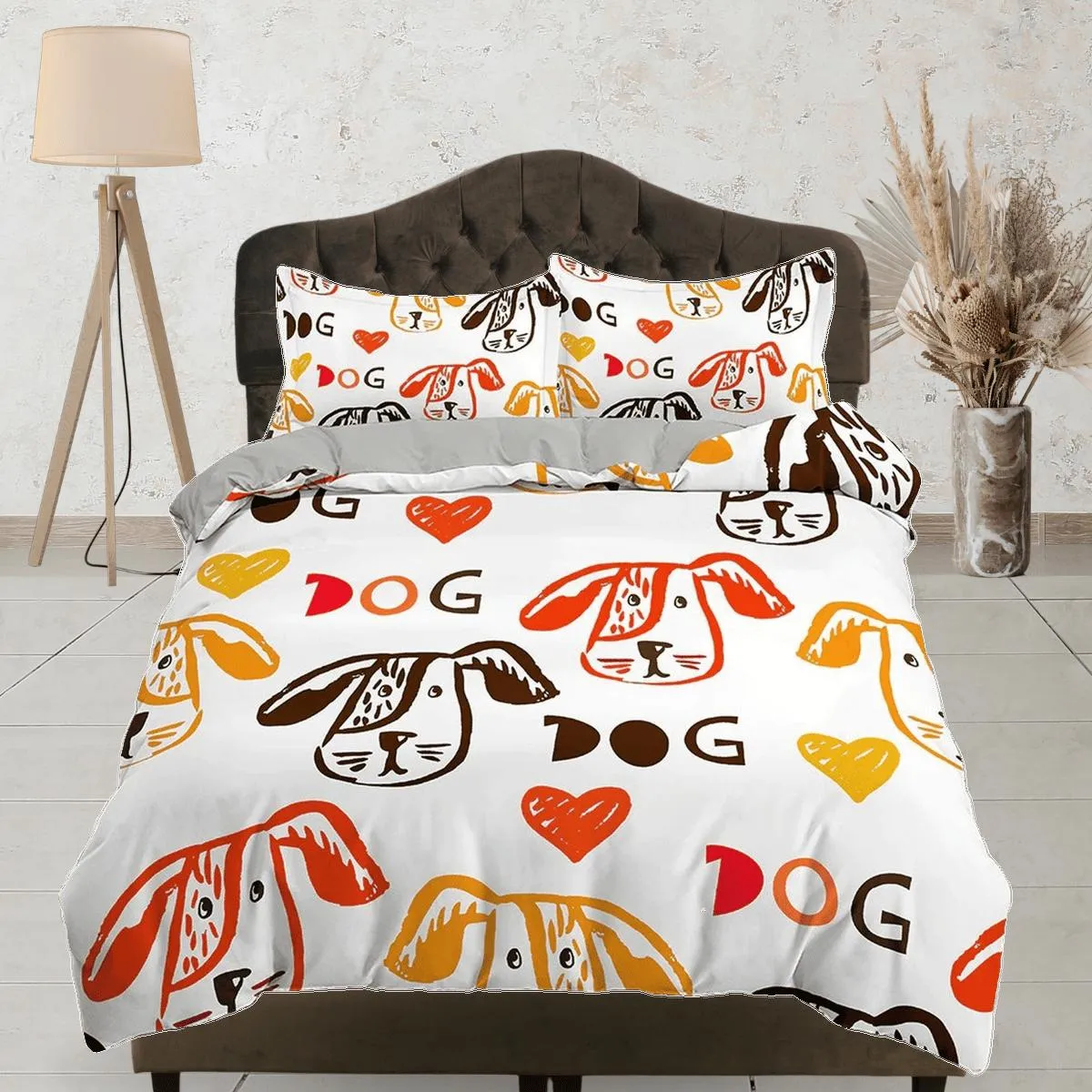 Colorful Dog Drawing Bedding, Duvet Cover Set & Pillowcase, Zipper Bedding, Dorm Bedding, Teens Adult Duvet King Queen Full Twin Single