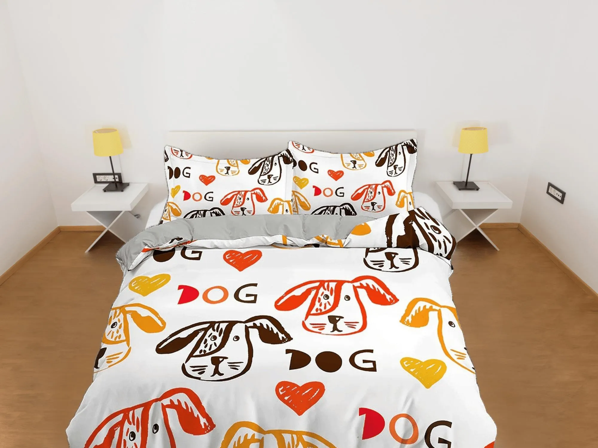 Colorful Dog Drawing Bedding, Duvet Cover Set & Pillowcase, Zipper Bedding, Dorm Bedding, Teens Adult Duvet King Queen Full Twin Single