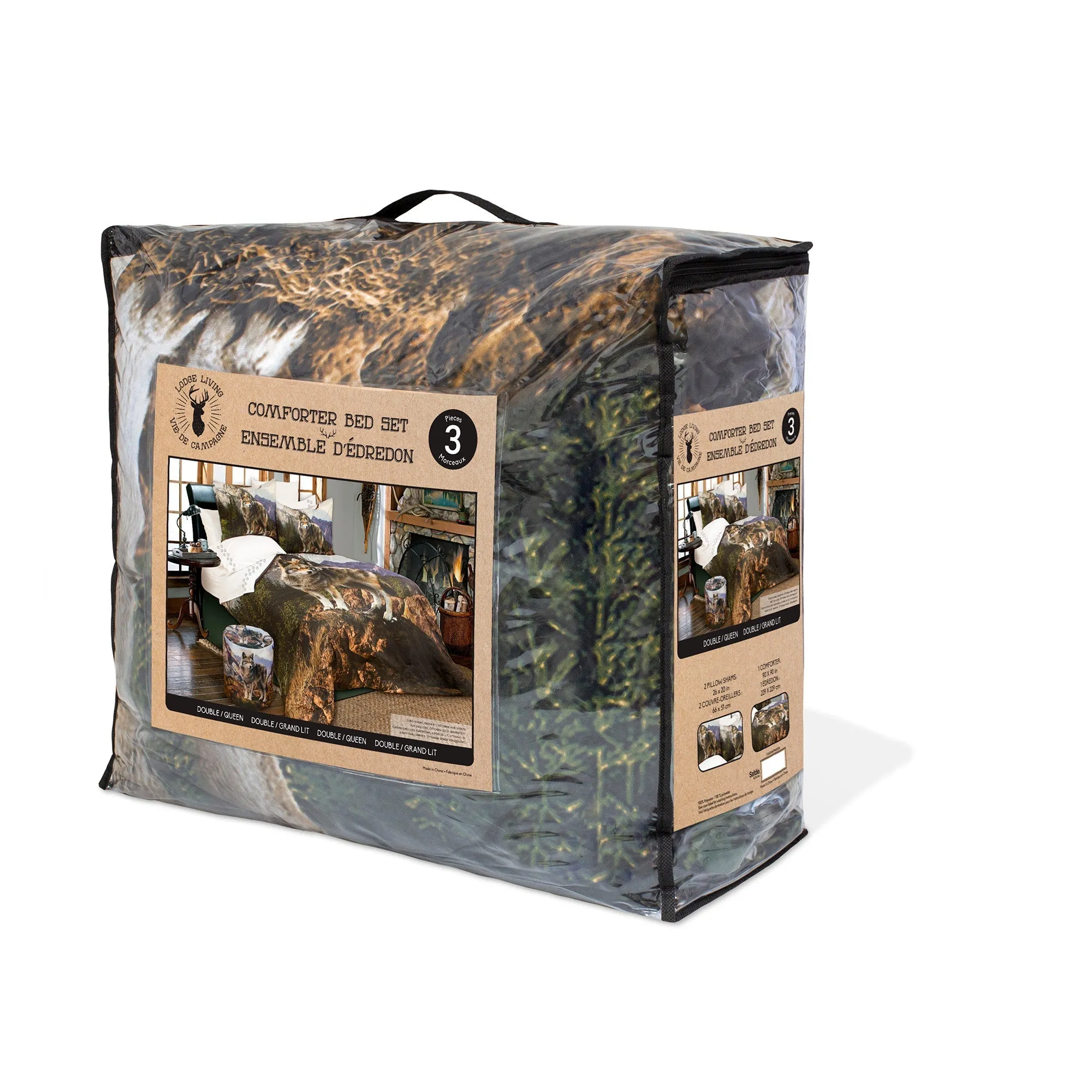 Comforter 3 Piece Set Double/Queen Deer In Snowy Forest