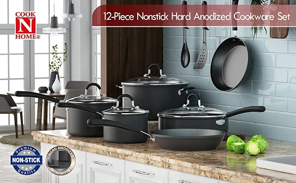 Cook N Home Professional Anodize Cookware, 2.5 Quarts, Black