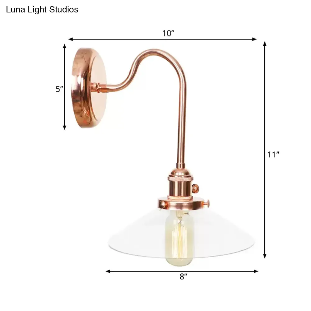 Copper Saucer Sconce Light Fixture – Vintage White/Clear Glass – Indoor Wall Lamp