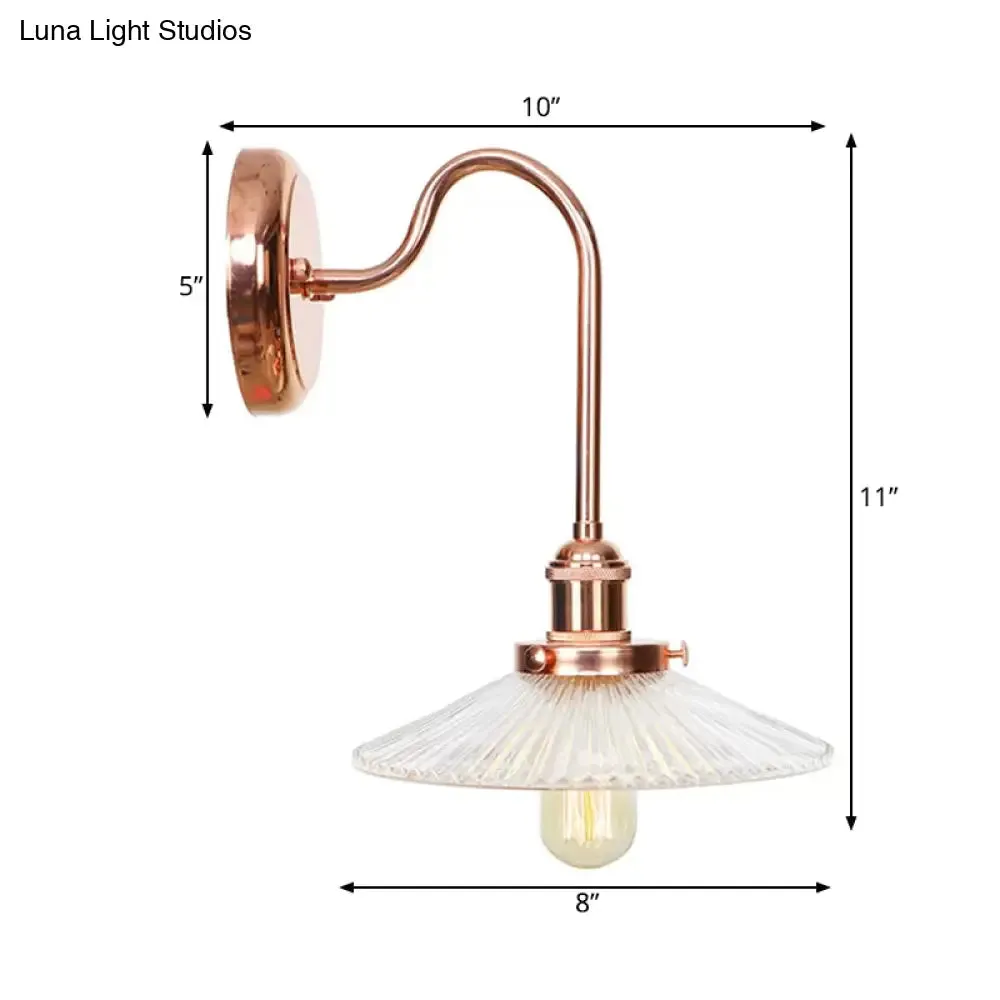 Copper Saucer Sconce Light Fixture – Vintage White/Clear Glass – Indoor Wall Lamp