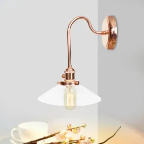 Copper Saucer Sconce Light Fixture – Vintage White/Clear Glass – Indoor Wall Lamp