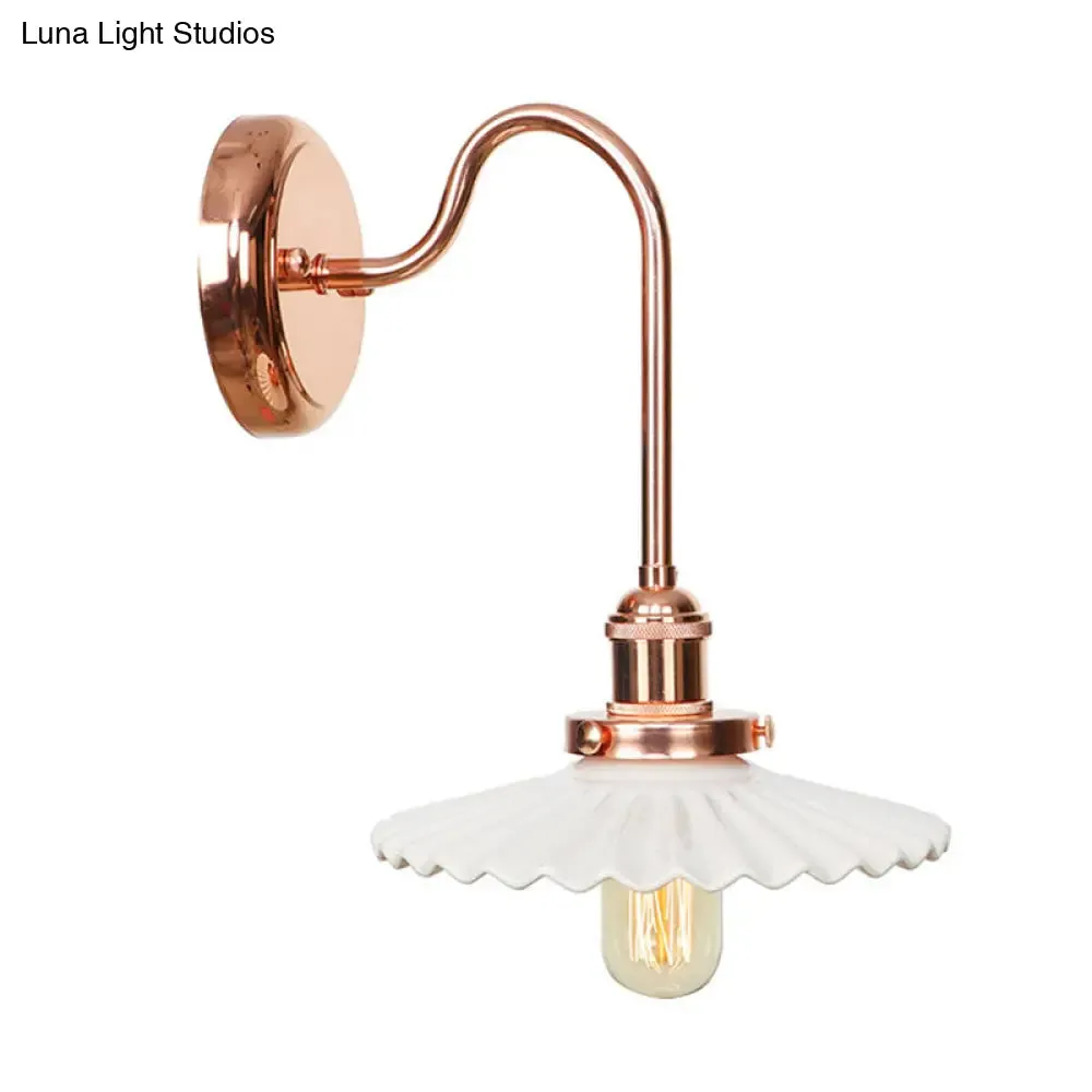 Copper Saucer Sconce Light Fixture – Vintage White/Clear Glass – Indoor Wall Lamp